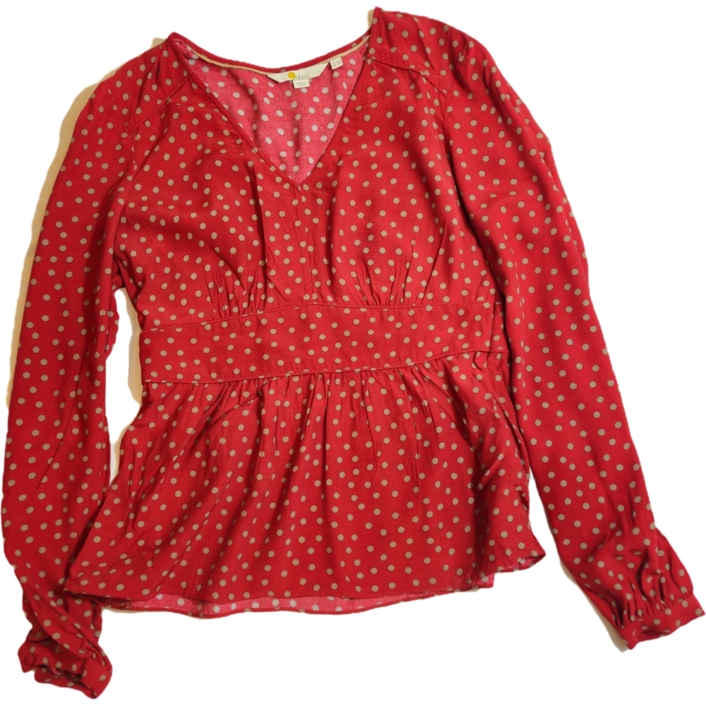 Boden Elsie Blouse Red and Tan Polka Dots Size 6P